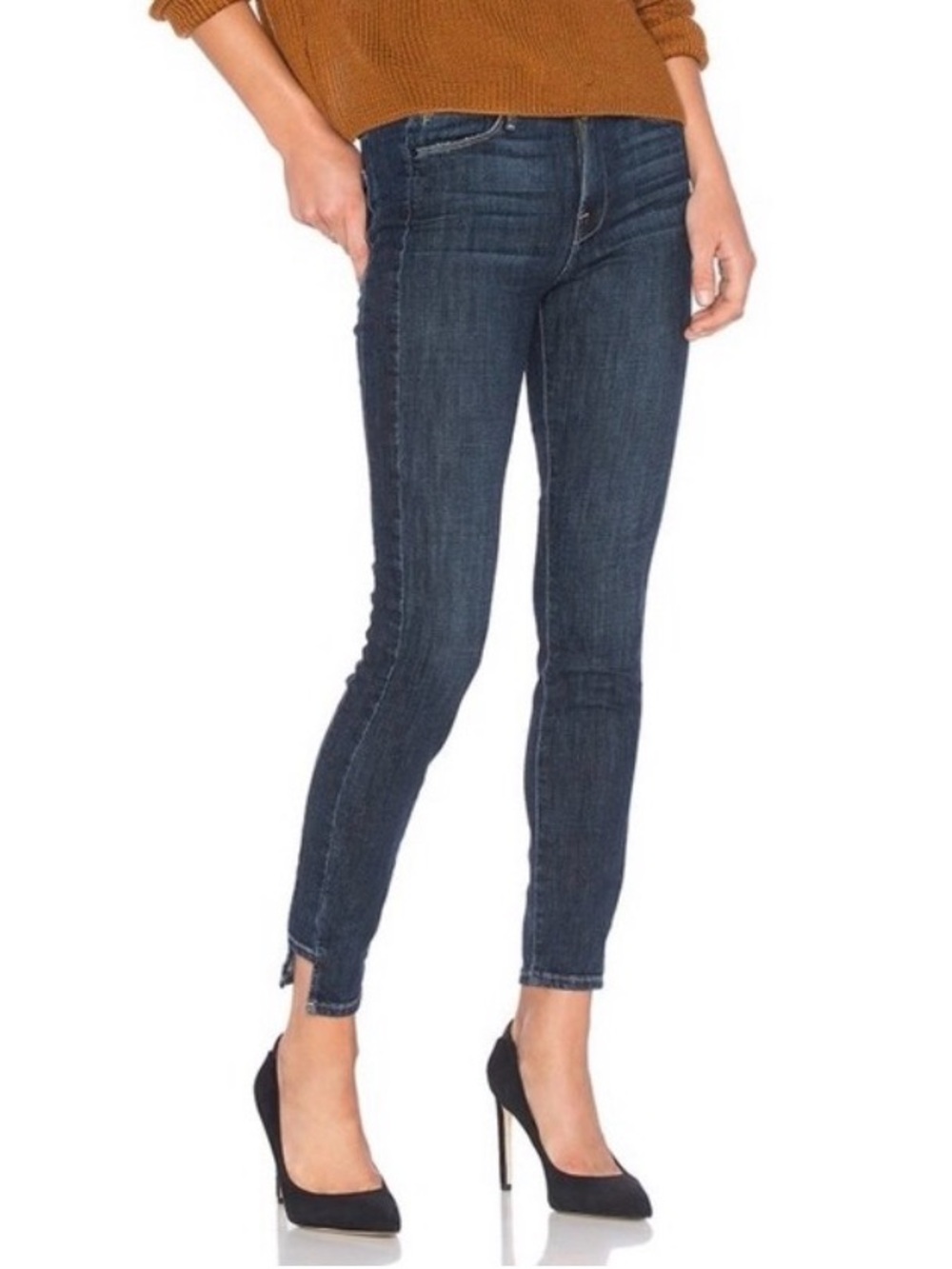 FRAME Le High Skinny Jeans Size 26 Dark Wash Split Hem High Rise Stretch Denim - Picture 1 of 9